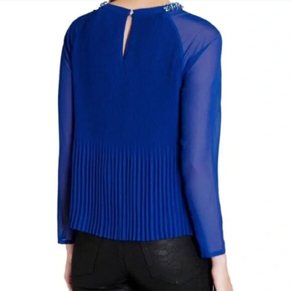 Ted Baker Lovina Jewel Embellished Accordion Pleated Blouse Cobalt Royal Blue 4 - Picture 2 of 16